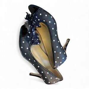 Kate Spade Molly peep-toe pump in black and white polka dots SZ 7.5
